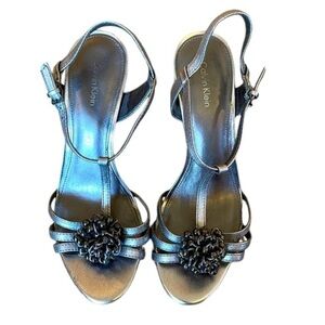 Calvin Klein Metallic‎ T-Strap Heels